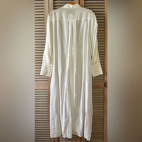 Zara oyster off white ivory shirt dress long mid knot waist bow blogger vacay S - Picture 9 of 11